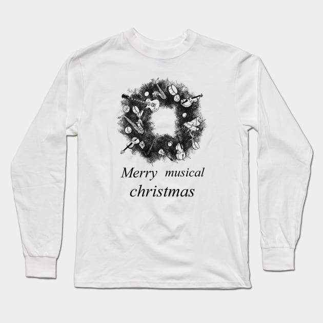 Christmas music wreath (Black) Long Sleeve T-Shirt by consequat